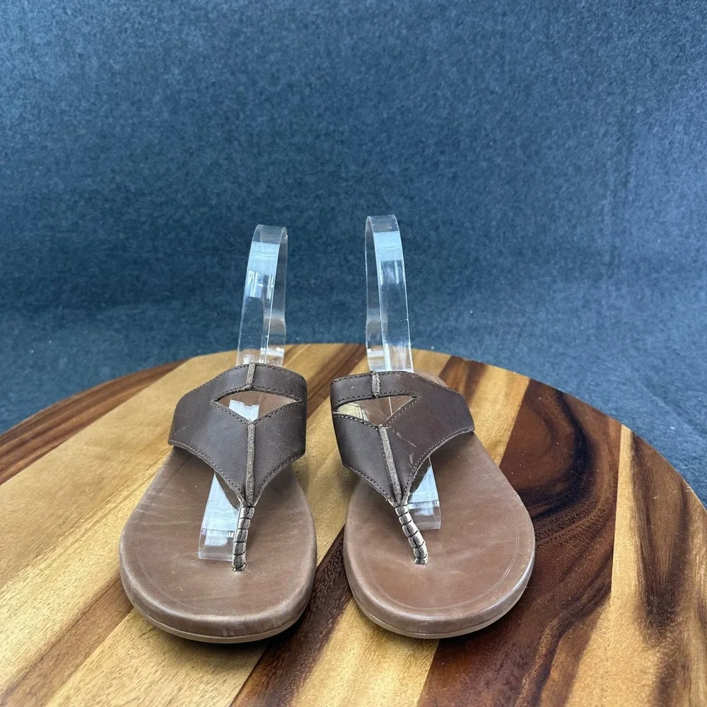 OluKai LALA Brown Leather Thong Flip Flops Slide Sandals Women's Size US 8